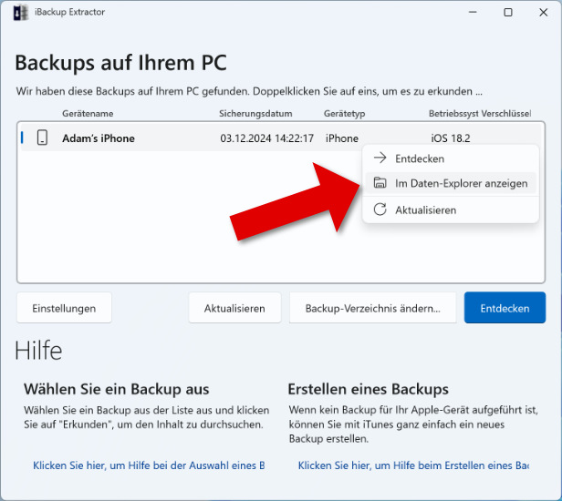 Einfaches Auffinden von Backups auf Windows-PCs mit iBackup Extractor