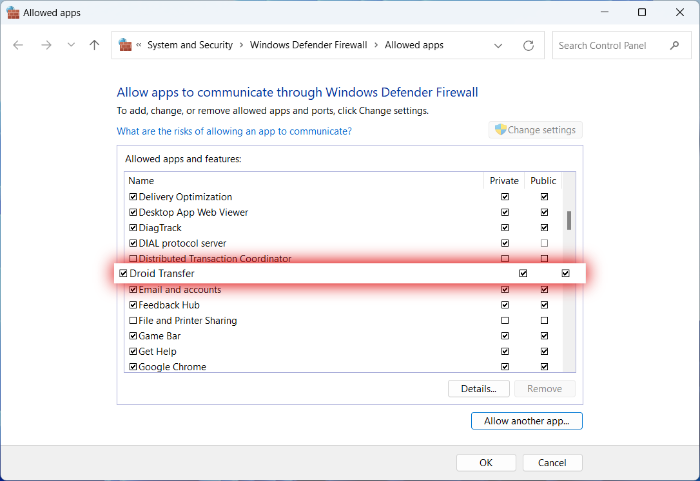 Zulassen einer Anwendung durch die Windows-Firewall