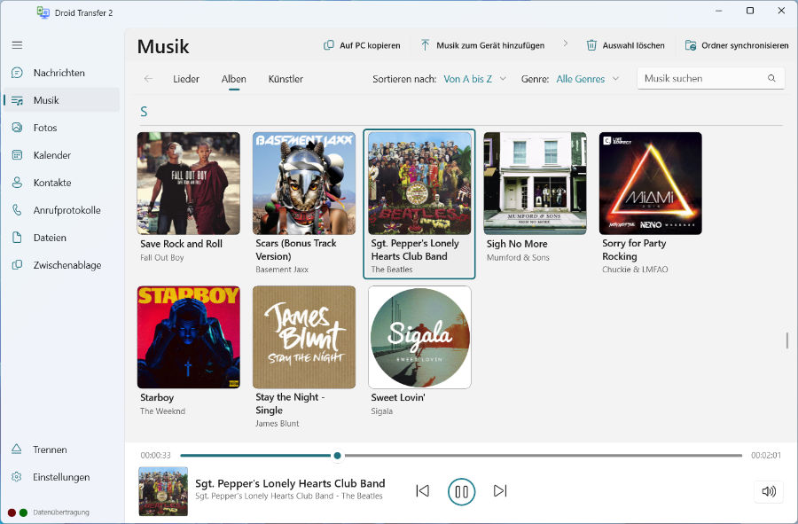 Abspielen, Verwalten und Kopieren Ihrer Android-Musiksammlung