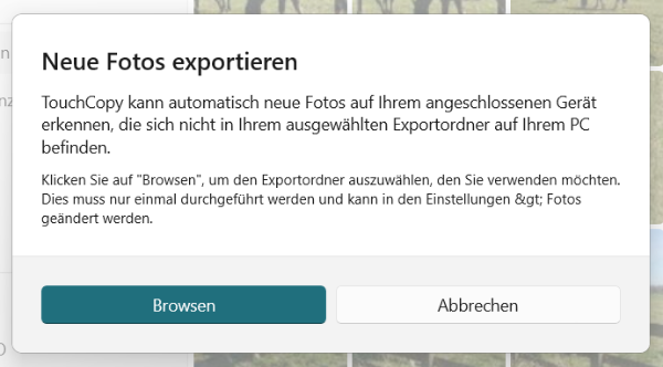 Select a folder to export photos to
