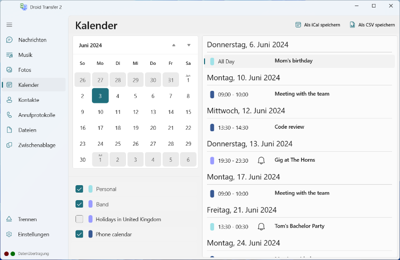 Kalender von Android auf PC sichern